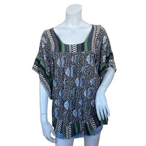 Letarte Multicolor Tropical Fish Leopard Print Oversized Tunic Blouse Size XS